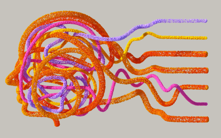 Ilustração abstrata em 3D de uma rede neural, representando a complexidade da inteligência artificial.